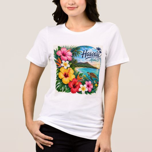 Hawaii Blumen Tri-Blend Shirt (Vorderseite)