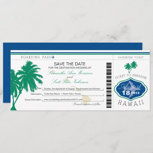 Hawaii Boarding Pass Save the Date (Vorne/Hinten)