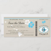 Hawaii Boarding Pass Tand und Blau Einladung (Vorderseite)