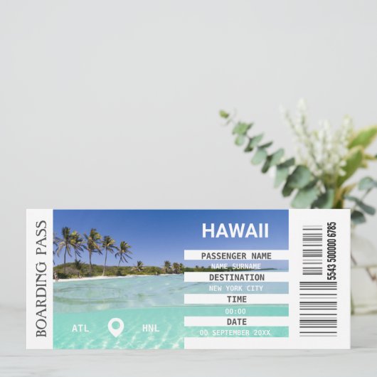 Hawaii Boarding Pass Wochenende Einladung (Stehend Vorderseite)