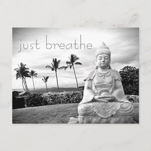 Hawaii Buddha Black and White Foto Atmen Sie einfa Postkarte (Vorderseite)