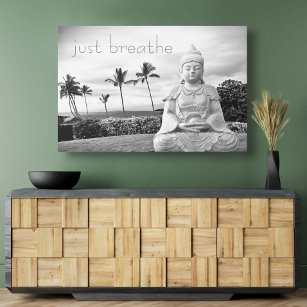 Hawaii Buddha fein Schwarz-weißes Foto nur atmen Künstlicher Leinwanddruck