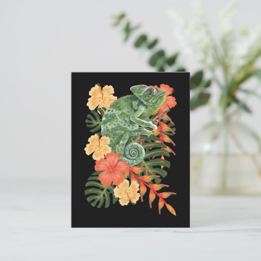 Hawaii Chameleon Blume Reptile Postkarte (Stehend Vorderseite)
