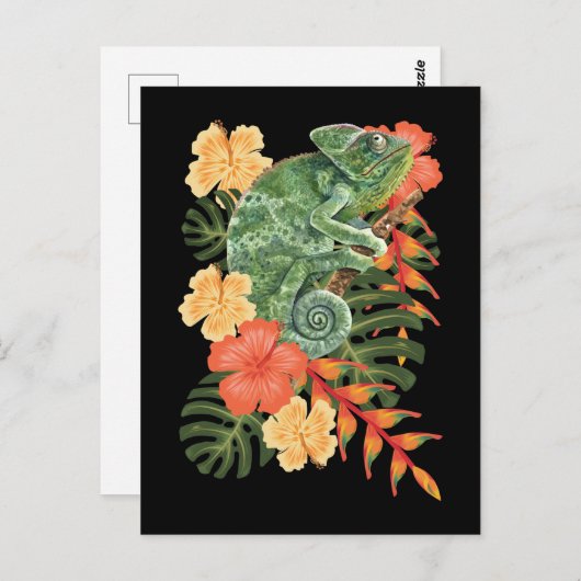 Hawaii Chameleon Blume Reptile Postkarte (Vorne/Hinten)