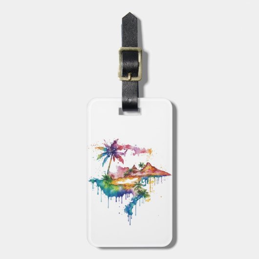 Hawaii Design mit bunten Spritzern Gepäckanhänger (Vorderseite vertikal)