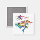 Hawaii Design mit bunten Spritzern Magnet (Vorderseite/Rückseite)
