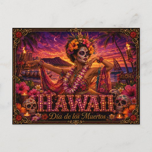 Hawaii Día de los Muertos Retro Postkarte (Vorderseite)