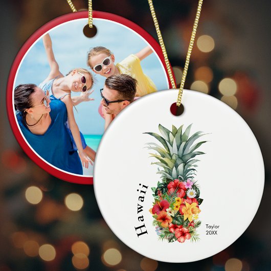 Hawaii Family Vacation Foto Ananas Weihnachten Keramik Ornament