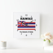 Hawaii, Flagge und Motto Quadratische Wanduhr (Zuhause)
