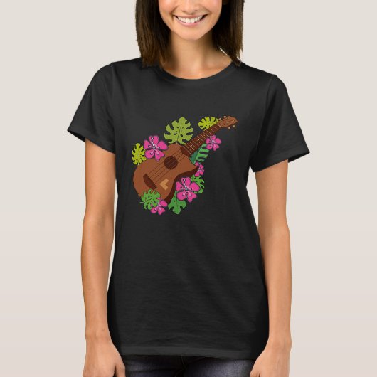 Hawaii Floral Ukulele Player Music Graphic T-Shirt (Vorderseite)