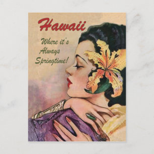Hawaii, Frau mit einer großen tropischen Blume Postkarte