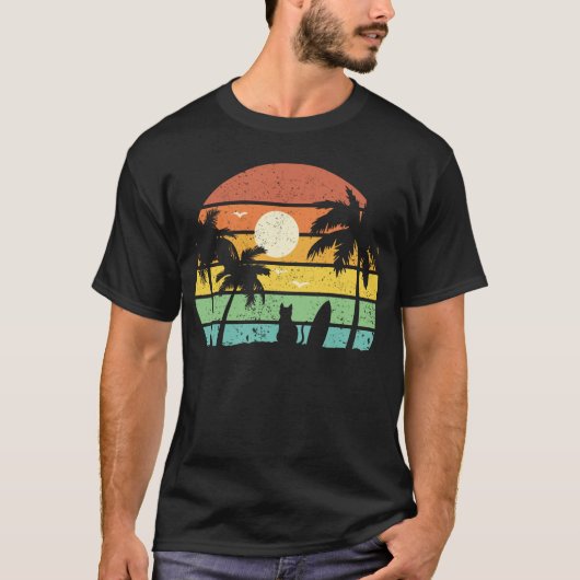 Hawaii Funny Surfen Katze Urlaub T-Shirt (Vorderseite)