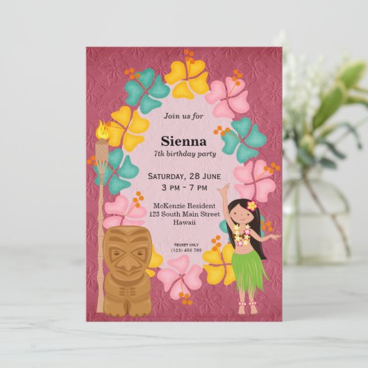 Hawaii-Geburtstagsmädchen Einladung (Stehend Vorderseite)
