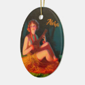 Hawaii Girl mit Ukulele Keramik Ornament (Links)