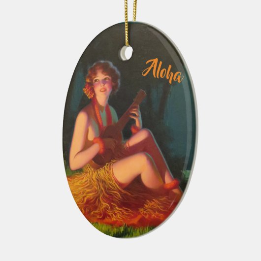 Hawaii Girl mit Ukulele Keramik Ornament (Links)