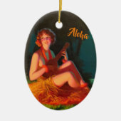 Hawaii Girl mit Ukulele Keramik Ornament (Vorne)