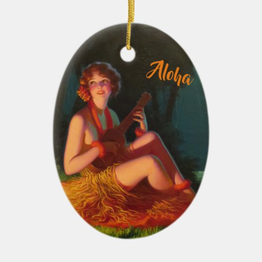 Hawaii Girl mit Ukulele Keramik Ornament (Vorne)
