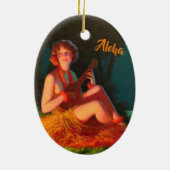 Hawaii Girl mit Ukulele Keramik Ornament (Hinten)
