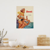 Hawaii, glückliches Surfpaar, Vintage-Reise Poster (Küche)