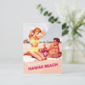 Hawaii, glückliches Surfpaar, Vintage-Reise Postkarte (Stehend Vorderseite)