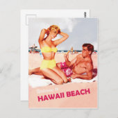 Hawaii, glückliches Surfpaar, Vintage-Reise Postkarte (Vorne/Hinten)