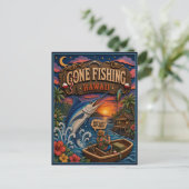 Hawaii Gone Fishing Blauer Marlin Postkarte (Stehend Vorderseite)