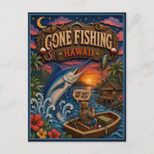 Hawaii Gone Fishing Blauer Marlin Postkarte (Vorderseite)