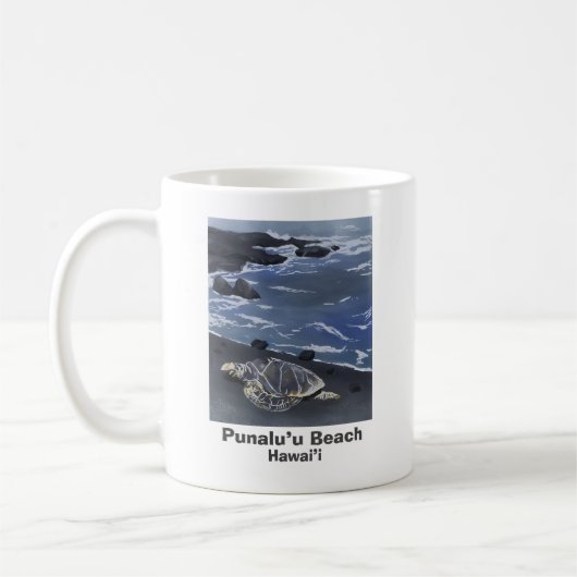 Hawaii Green Sea Turtle on Black Sand Beach Coffe Kaffeetasse (Links)
