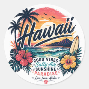 Hawaii – Gute Vibes, Salzwasser, Sonnenschein-Para Runder Aufkleber