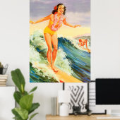 Hawaii, Hawaii-Surfer-Mädchen auf einer großen Wel Poster (Heimbüro)