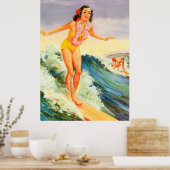 Hawaii, Hawaii-Surfer-Mädchen auf einer großen Wel Poster (Küche)