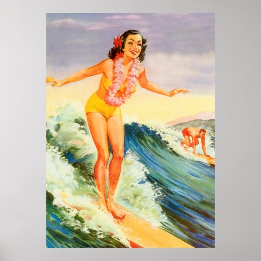 Hawaii, Hawaii-Surfer-Mädchen auf einer großen Wel Poster (Vorne)