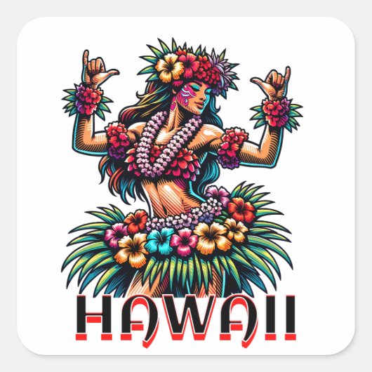 Hawaii | Hawaiian Hula Dancer Quadratischer Aufkleber (Vorderseite)
