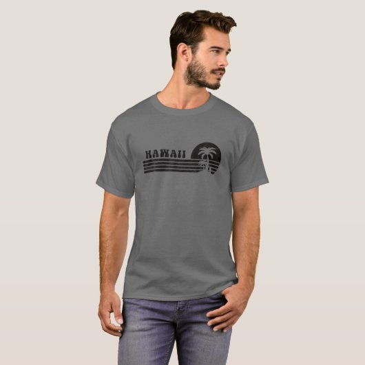 Hawaii HI Hawaiian Island Palm Tree Surfboard Retr T-Shirt (Vorne ganz)