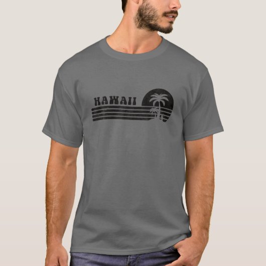 Hawaii HI Hawaiian Island Palm Tree Surfboard Retr T-Shirt (Vorderseite)