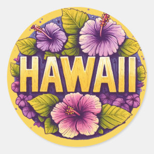 Hawaii Hibiskus Art Hawaiian Vacation Tropical Runder Aufkleber