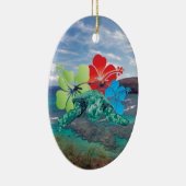 Hawaii Hibiskus Blume und Schildkröte Keramik Ornament (Rechts)