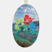 Hawaii Hibiskus Blume und Schildkröte Keramik Ornament (Links)