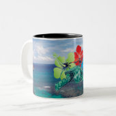 Hawaii-Hibiskus-Blumen und Schildkröte Zweifarbige Tasse (Vorderseite Links)
