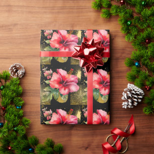 Hawaii-Hibiskus-Blüten-Weihnachten-Thema Geschenkpapier