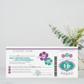 Hawaii-Hibiskus-Boarding-Durchlauf-Hochzeit Einladung (Stehend Vorderseite)