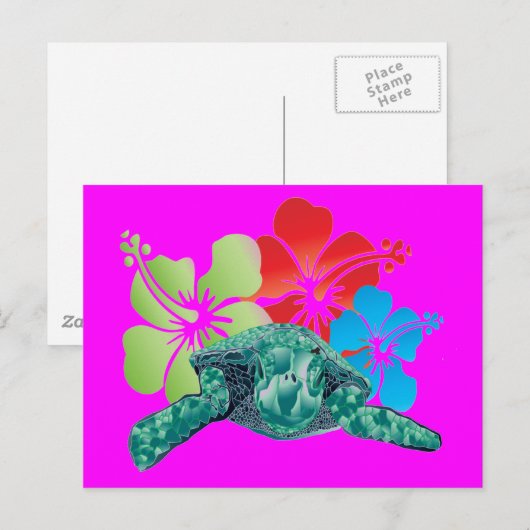 Hawaii Hibiskus Turtle Postkarte (Vorne/Hinten)