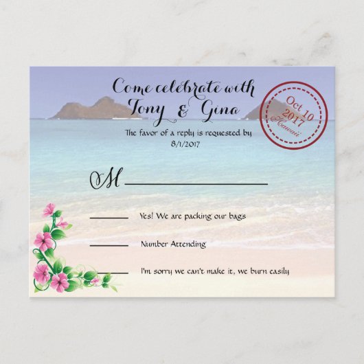 Hawaii Hochzeit in Urlaubsort UAWG Postkarte (Vorderseite)