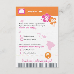 Hawaii Hochzeit RSVP Bestätigung Bordkarte Einladung