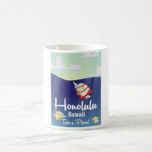 Hawaii, Honolulu Cartoon Reiseplakat. Kaffeetasse