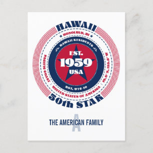 Hawaii, Honolulu, HI, Patriotic, Monogram Postkarte