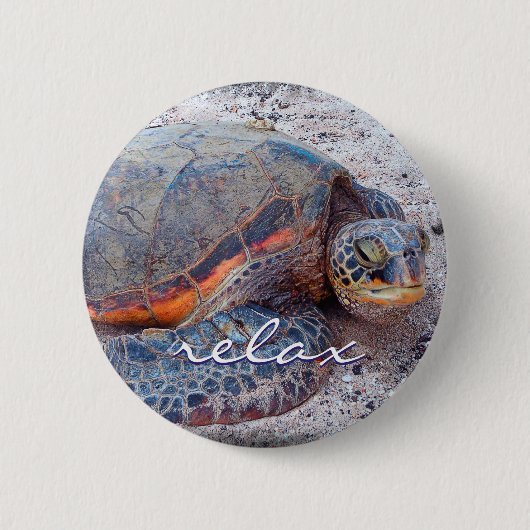 Hawaii Honu Sea Turtle Foto Relax Script Bold Button (Vorderseite)