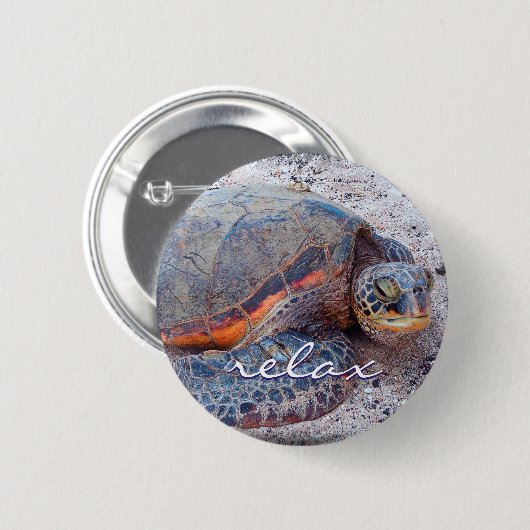 Hawaii Honu Sea Turtle Foto Relax Script Bold Button (Vorne & Hinten)