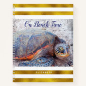 Hawaii Honu Sea Turtle On Beach Time Script Gold Notizblock (Vorderseite)