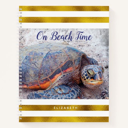 Hawaii Honu Sea Turtle On Beach Time Script Gold Notizblock (Vorderseite)